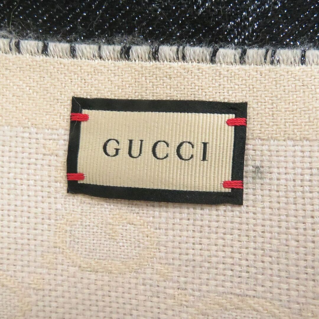 Gucci(グッチ)の極美品□GUCCI/グッチ 727724 GG総柄 メタリックファイバー ウールジャカード スカーフ フリンジマフラー ブラック×ベージュ 34×194cm　t01-st30221-242 レディースのファッション小物(マフラー/ショール)の商品写真