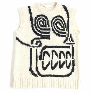 美品□2018年製 モンクレールジーニアス 2 MAGLIA TRICOT GILET スカル アルパカ混 ニットベスト/ジレ ライトベージュ L イタリア製 正規品　t03-st30220-391