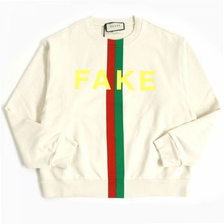 グッチ(Gucci)の未使用品□GUCCI/グッチ 635847 FAKE NOT/ウェブライン プリント コットン100％ 長袖 スウェット/トレーナー アイボリー S 伊製 正規品(スウェット)