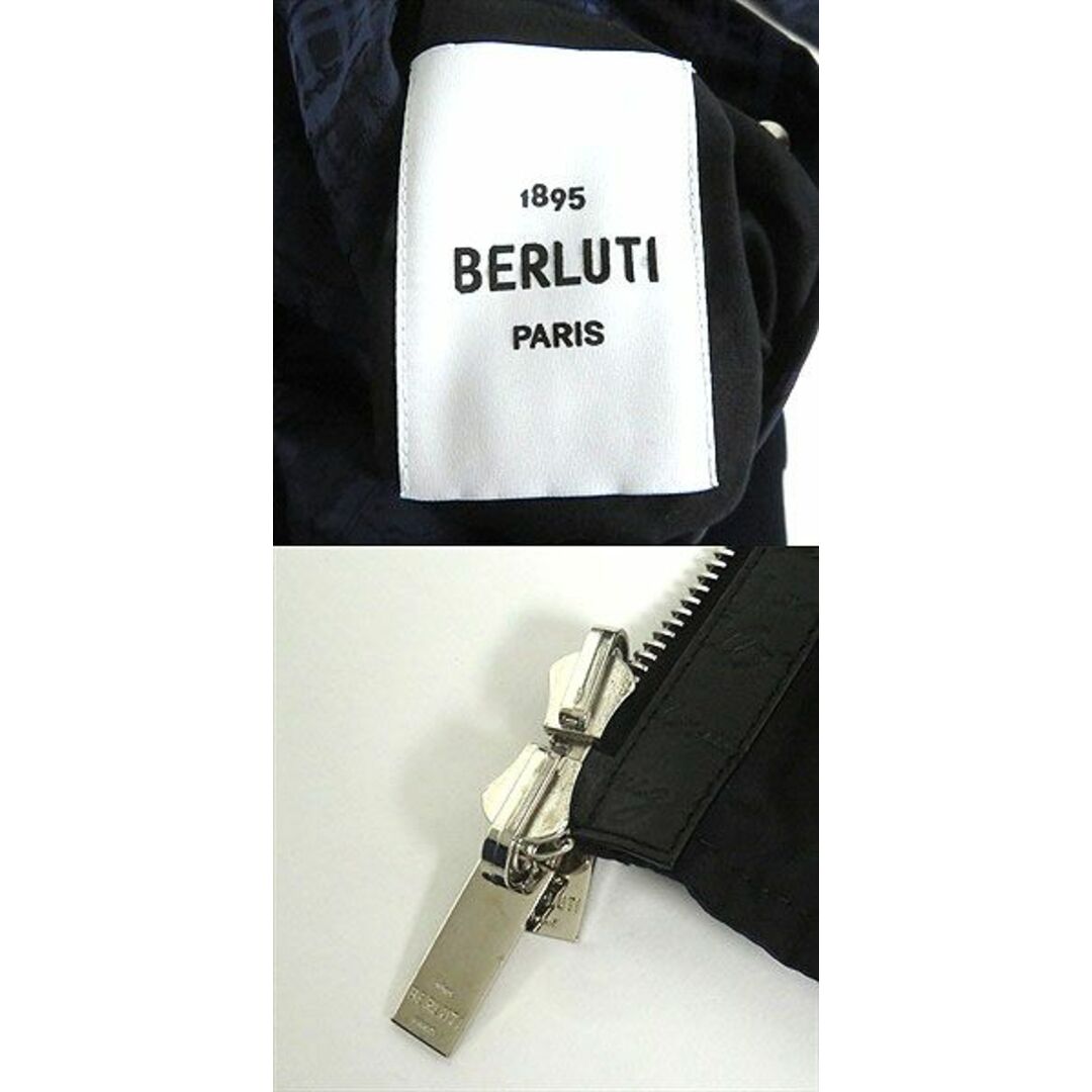 Berluti(ベルルッティ)の極美品□21AW BERLUTI/ベルルッティ カリグラフィ 総柄 ロゴレザーパッチ 中綿入り リバーシブル ブルゾンジャケット 紺×黒 48R 伊製 正規　t15-st30210-8231 メンズのジャケット/アウター(ブルゾン)の商品写真