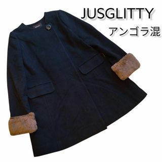 ジャスグリッティー(JUSGLITTY)の【美品】ジャスグリッティー ノーカラージャケット アンゴラ混(ロングコート)