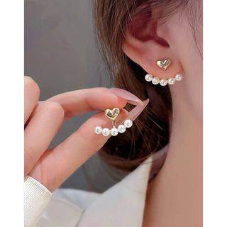 ピアス　ハート　ゴールド　パール　おしゃれ　かわいい　オシャレ　韓国　プレゼント(ピアス)