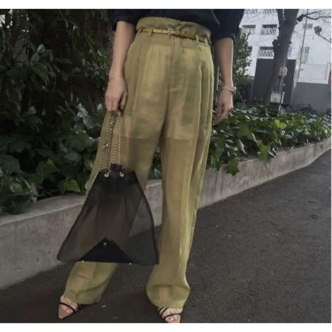 Ameri VINTAGE(アメリヴィンテージ)のMEDI REFINED SHEER PANTS ライトグリーン Mサイズ レディースのパンツ(カジュアルパンツ)の商品写真