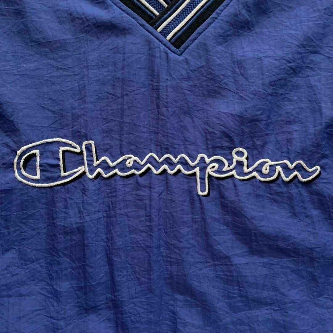 Champion(チャンピオン)のチャンピオン　ナイロンプルオーバージャケット　　ゲームシャツ　XLサイズ　ブルー メンズのジャケット/アウター(ナイロンジャケット)の商品写真