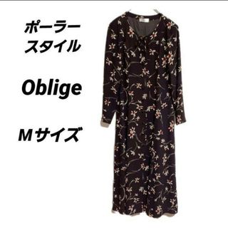 ポーラースタイル Oblige 日本製 M ダークブラウン×花柄 ワンピース(ロングワンピース/マキシワンピース)