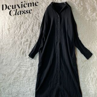 ドゥーズィエムクラス(DEUXIEME CLASSE)の美品 ドゥーズィエムクラス リネン 麻100% ロングワンピース 黒 日本製(ロングワンピース/マキシワンピース)