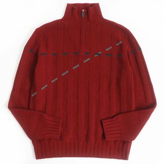 エルメス(Hermes)の美品□HERMES/エルメス ストライプ カシミヤ100％ 長袖 ロングスリーブ ハーフジップニット/セーター L レッド系 イタリア製 メンズ◎(ニット/セーター)