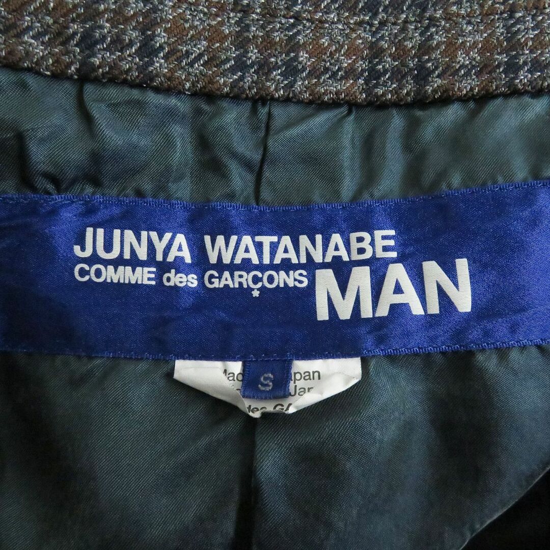 JUNYA WATANABE MAN(ジュンヤワタナベマン)の美品□ジュンヤワタナベ マン コムデギャルソン チェック柄 袖ノルディックニット 切り替え シングルジャケット ブラウン系 S 日本製 正規 メンズのジャケット/アウター(テーラードジャケット)の商品写真