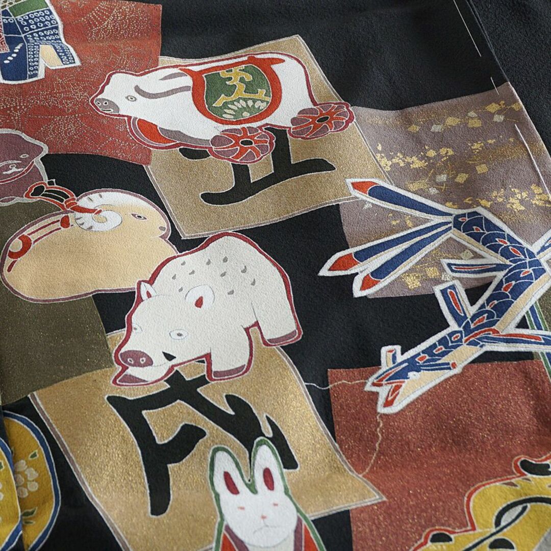 黒留袖 京友禅 干支 十二支 仮絵羽 未仕立て 蔵出し 逸品 在庫保管品の 黒留袖 京友禅 干支 十二支 仮絵羽 未仕立て 蔵出し 逸品 在庫保管品の