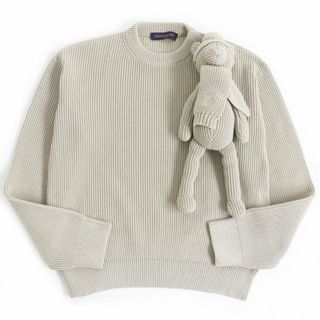 ルイヴィトン(LOUIS VUITTON)の極美品□21SS ルイヴィトン 1A8P40 ステッチドテディ コットン プルオーバー 長袖 クルーネックニット/セーター ベージュ S 伊製 正規品(ニット/セーター)