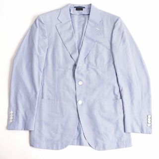 エルメネジルドゼニア(Ermenegildo Zegna)の美品◆エルメネジルドゼニア クチュール ストライプ柄 シェルボタン シルク100％ シングルジャケット ブルー 48 メンズ 伊製 正規品(テーラードジャケット)