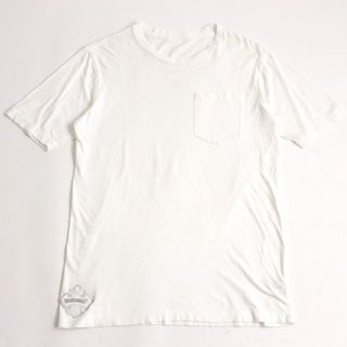 クロムハーツ(Chrome Hearts)のUSA製◆CHROME HEARTS クロムハーツ ポケットTシャツ スクロールラベル レザーパッチ クルーネック 半袖 白 S 正規品 メンズ(Tシャツ/カットソー(半袖/袖なし))