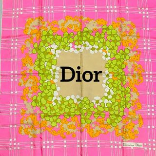 クリスチャンディオール(Christian Dior)の★Christian Dior★スカーフ チェック 花 レトロ ピンク グリーン(バンダナ/スカーフ)