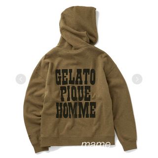 ジェラートピケ(gelato pique)の定価以下！新品【HOMME】リサイクル裏毛ビッグロゴパーカーL☆カーキ(ルームウェア)