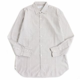 ロロピアーナ(LORO PIANA)の美品□Loro Piana/ロロピアーナ ストライプ柄 シェルボタン コットン100％ ロングスリーブ 長袖シャツ ブラウン×ホワイト S イタリア製(シャツ)