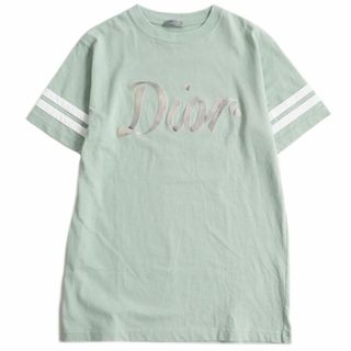 ディオールオム(DIOR HOMME)の美品□22SS DIOR/ディオール オム 293J659A0554 ロゴエンブロイダリー ラインデザイン コットン 半袖Tシャツ ライトグリーン XS 伊製 正規(Tシャツ/カットソー(半袖/袖なし))