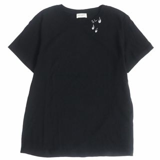 サンローラン(Saint Laurent)の美品□SAINT LAURENT PARIS/サンローランパリ ロゴ入り コットン100％ ショートスリーブ 半袖Tシャツ/カットソー ブラック S 伊製 正規品(Tシャツ/カットソー(半袖/袖なし))