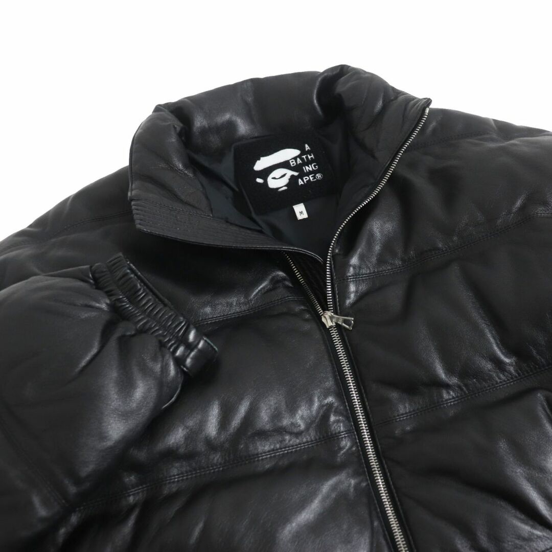 A BATHING APE(アベイシングエイプ)の良品□A BATHING APE エイプ LEATHER CLASSIC DOWN JACKET シープスキン WZIP レザーダウンジャケット ブラック M 正規品 メンズ 希少！ メンズのジャケット/アウター(ダウンジャケット)の商品写真