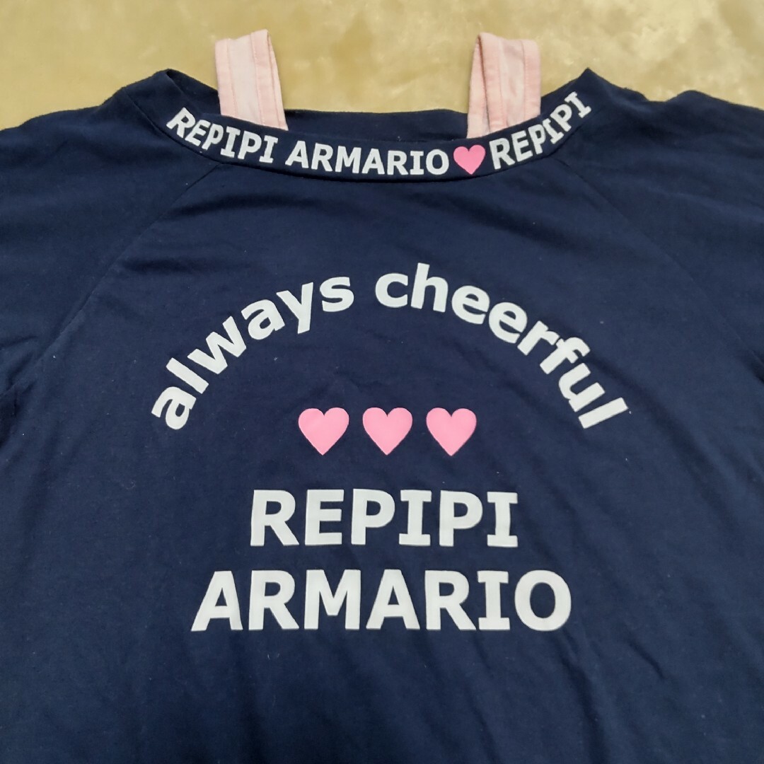 repipi armario(レピピアルマリオ)のＴシャツ　160　ネイビー　七分丈　女児　キッズ　repipi armario キッズ/ベビー/マタニティのキッズ服女の子用(90cm~)(Tシャツ/カットソー)の商品写真