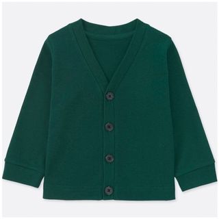 ユニクロ(UNIQLO)のUNIQLO ユニクロ コットンVネックカーディガン 緑 グリーン 長袖(カーディガン/ボレロ)