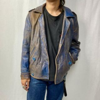 〜80年代 FRED CUIR PARIS グラデーションカラー ダブルブレスト レザージャケット メンズM相当(ブルゾン)