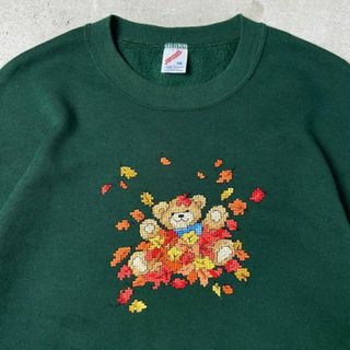 90年代 USA製 テディベア クロスステッチ 刺繍 アニマル柄 スウェットシャツ メンズXL レディース(スウェット)