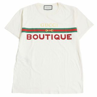 グッチ(Gucci)の極美品□GUCCI/グッチ 615044 BOUTIQUE ウェブライン ロゴプリント コットン100％ 半袖Tシャツ/カットソー オフホワイト M 伊製 正規品(Tシャツ/カットソー(半袖/袖なし))