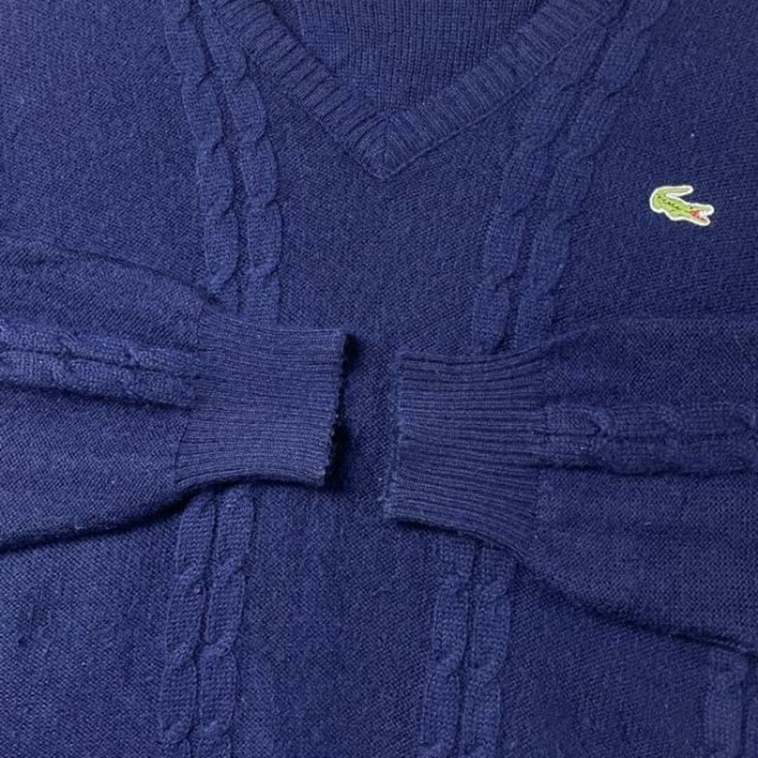 LACOSTE(ラコステ)のフランス製 70年代 LACOSTE ラコステ ウール×アクリル Vネック ケーブルニットセーター メンズXL相当 メンズのトップス(ニット/セーター)の商品写真