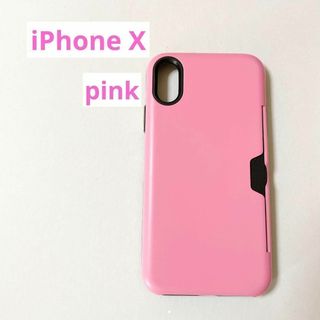 iPhoneXケースpinkカード収納　ICカード対応薄型軽量シンプルデザイン(その他)