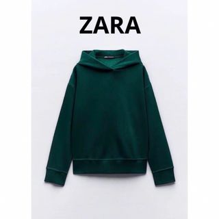 ザラ(ZARA)の新品 ZARA ザラ ベーシック フーディ 裏起毛 パーカー グリーン 緑 M(パーカー)