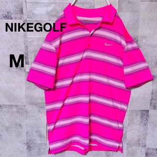 ナイキ(NIKE)のナイキゴルフポロシャツ　M ピンク　ボーダー　ボタン(ウエア)