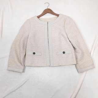 ユナイテッドアローズグリーンレーベルリラクシング(UNITED ARROWS green label relaxing)の【グリーンレーベル】ノーカラージャケット　ツイード　白　ベージュ　40 L(ノーカラージャケット)