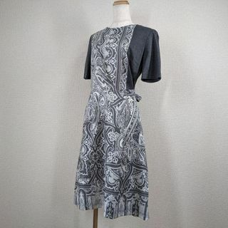 ハナエモリ(HANAE MORI)の【ハナエモリ】ワンピース　ロング　黒　グレー　バイカラー　半袖　40　L(ひざ丈ワンピース)