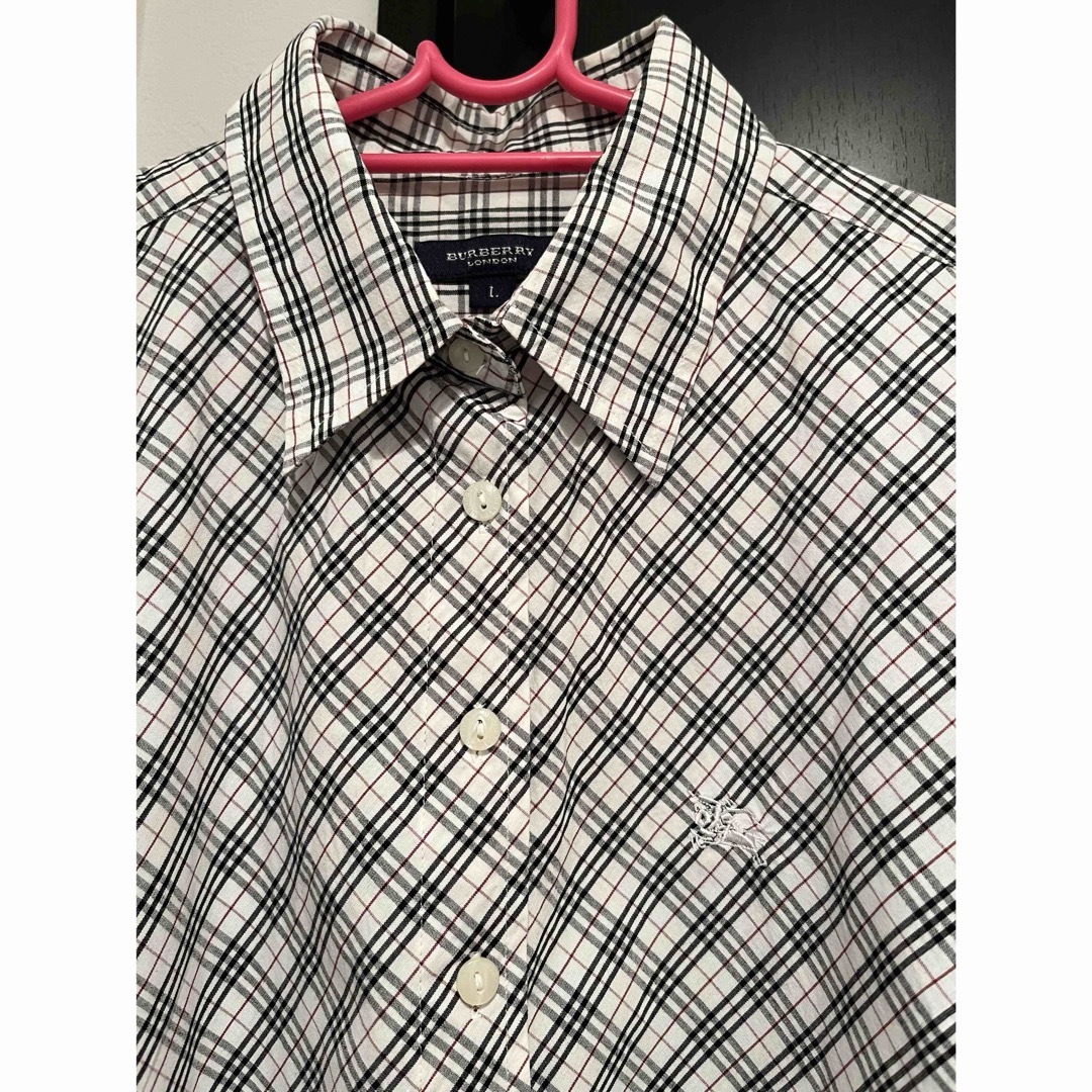 BURBERRY(バーバリー)の【期間限定】BURBERRY チェックブラウス　Lサイズ　白 レディースのトップス(シャツ/ブラウス(長袖/七分))の商品写真