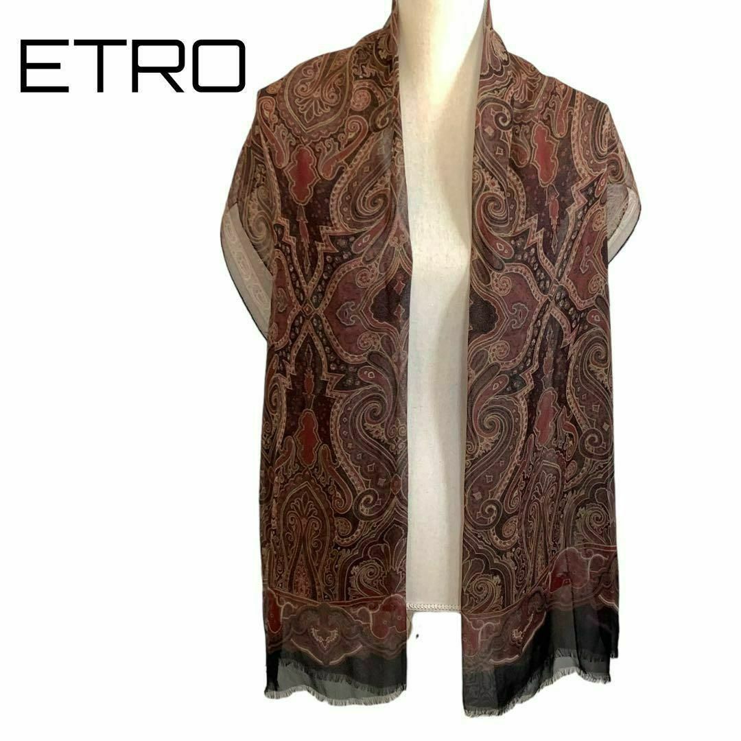 ETRO(エトロ)のETRO 大判 シルク シフォン ストール ショール ペイズリー ブラック レディースのファッション小物(マフラー/ショール)の商品写真