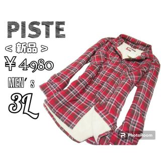 新品メンズ3L◇PISTE◇裏地起毛ネルシャツ 赤系(シャツ)