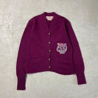 50年代 LASLEY KNITTING ウール レタードカーディガン レディースXS相当(カーディガン)