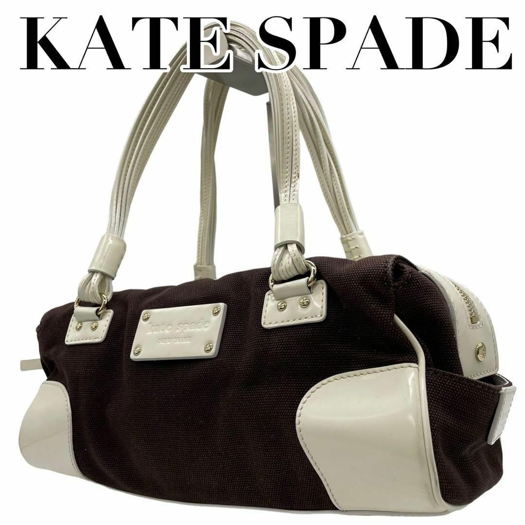 kate spade new york(ケイトスペードニューヨーク)のケイトスペード　s50 ハンドバッグ　キャンバス　エナメル　ブラウン　ホワイト レディースのバッグ(ハンドバッグ)の商品写真