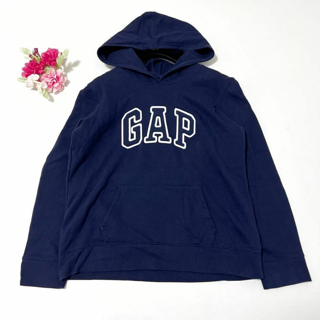 GAP(ギャップ)のGAP パーカー フード 裏起毛 刺繍 ポケット ネイビー ホワイト Lサイズ レディースのトップス(パーカー)の商品写真