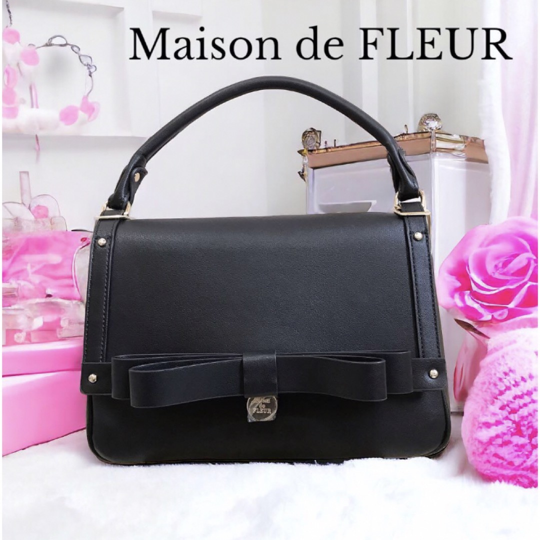 Maison de FLEUR(メゾンドフルール)のMaison de FLEUR ダブルリボンフラップバッグ カデット レディースのバッグ(ハンドバッグ)の商品写真