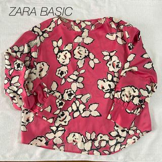 美品　ZARA BASIC  花柄　ピンク　シャツブラウス　ボリューム袖(シャツ/ブラウス(長袖/七分))