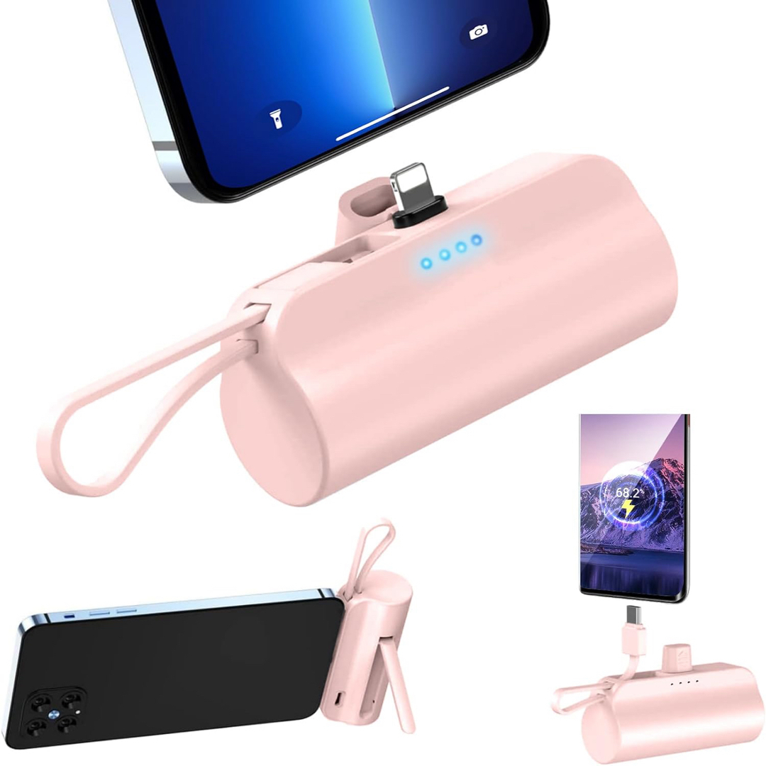 ピンク色　PSE認証モバイルバッテリー 5500mAh 直挿しはType-C スマホ/家電/カメラのスマートフォン/携帯電話(バッテリー/充電器)の商品写真