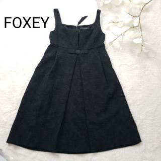 フォクシーニューヨーク(FOXEY NEW YORK)の美品FOXEY NEW YORK 総レースリボン付きフレアーワンピース38サイズ(ひざ丈ワンピース)