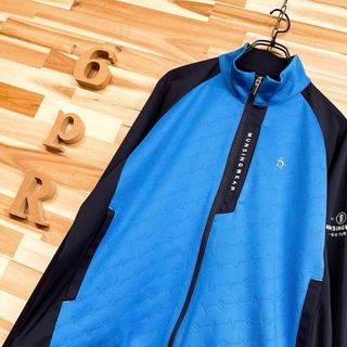 マンシングウェア(Munsingwear)の【マンシングウェア】切り替え ナイロン ブルゾン ゴルフ スポーツ L 青×紺(ウエア)