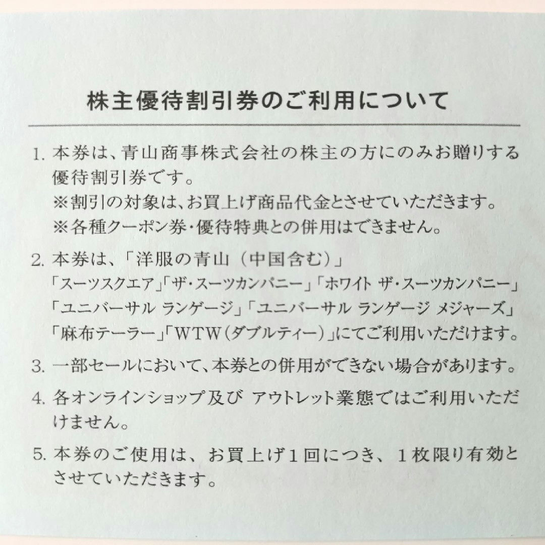 THE SUIT COMPANY(スーツカンパニー)の青山商事 株主優待割引券 チケットの優待券/割引券(ショッピング)の商品写真