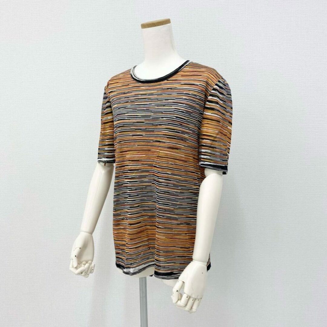 MISSONI(ミッソーニ)のUf15④ 《美品》 イタリア製 MISSONI ミッソーニ 半袖ニット サマーニット ボーダー柄 46 レーヨン100％ レディース レディースのトップス(カットソー(半袖/袖なし))の商品写真