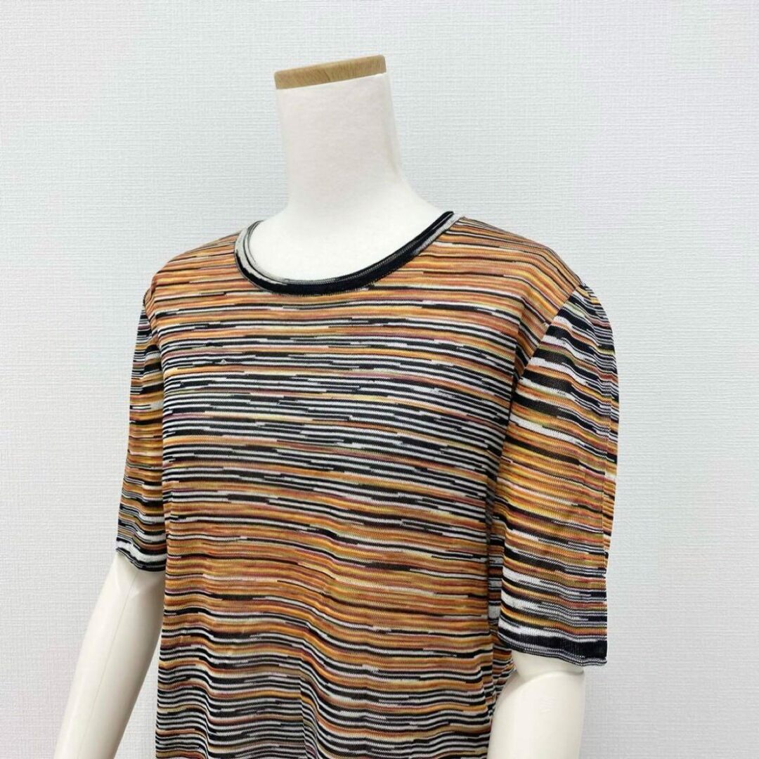 MISSONI(ミッソーニ)のUf15④ 《美品》 イタリア製 MISSONI ミッソーニ 半袖ニット サマーニット ボーダー柄 46 レーヨン100％ レディース レディースのトップス(カットソー(半袖/袖なし))の商品写真