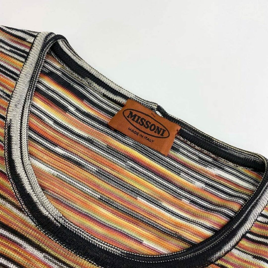 MISSONI(ミッソーニ)のUf15④ 《美品》 イタリア製 MISSONI ミッソーニ 半袖ニット サマーニット ボーダー柄 46 レーヨン100％ レディース レディースのトップス(カットソー(半袖/袖なし))の商品写真