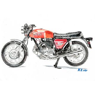 ドゥカティ(Ducati)のドゥカティ 750GT 水彩画 バイク イラスト インテリア(その他)