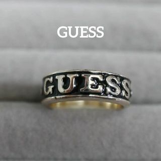 ゲス(GUESS)の【匿名配送】GUESS ゲス 指輪 リング シルバー 13.5号 ロゴ 黒 2(リング(指輪))